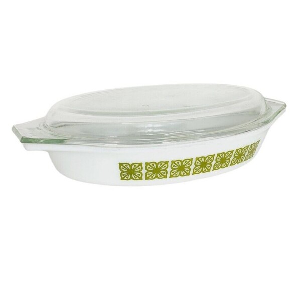 Vintage 60s Pyrex Verde Square Covered Divided Dish & Casserole Dish Set - Picture 8 of 16